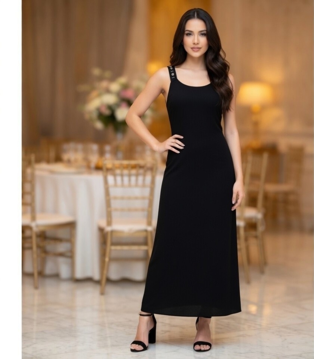 NY Collection Women's Black Jeweled Shoulder Maxi Dress XL Sleeveless Evening